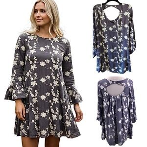 Altar’d State Lilac Floral Embroidered Mini Dress Slip On Bell Sleeve Size Med